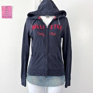 hollister california surf club navy blue zip up hoodie size m